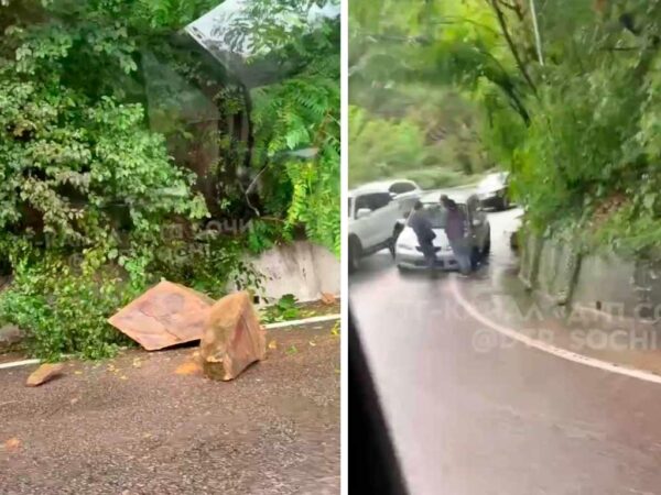 Автомобиль попал под камнепад на горной дороге в Сочи